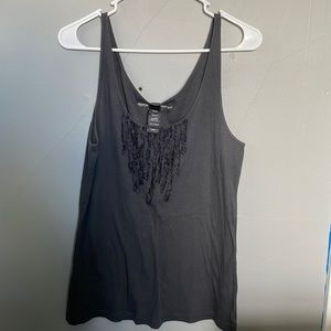 Bisou Bisou XL dark gray cotton tank with ruffle design dark academia